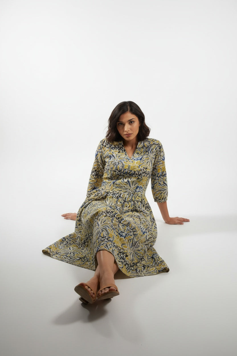 Ziva Slate Block Print Dress