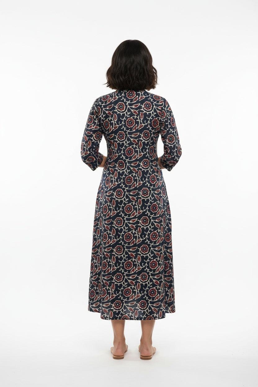 Kyra Navy Floral Block Print Dress