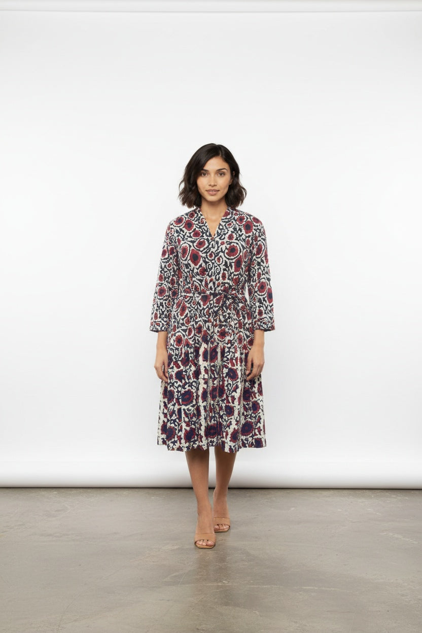 Nile Crimson Floral Tiered Block Print Dress